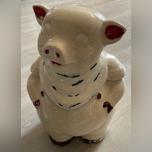 Vintage 40s Shawnee Pottery Smiley Pig Cookie Blue Scarf Bandana USA